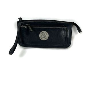 AXCESS Liz Claiborne Vegan Leather Wristlet Wallet Black 8.5" x 4.5" Y2K Retro